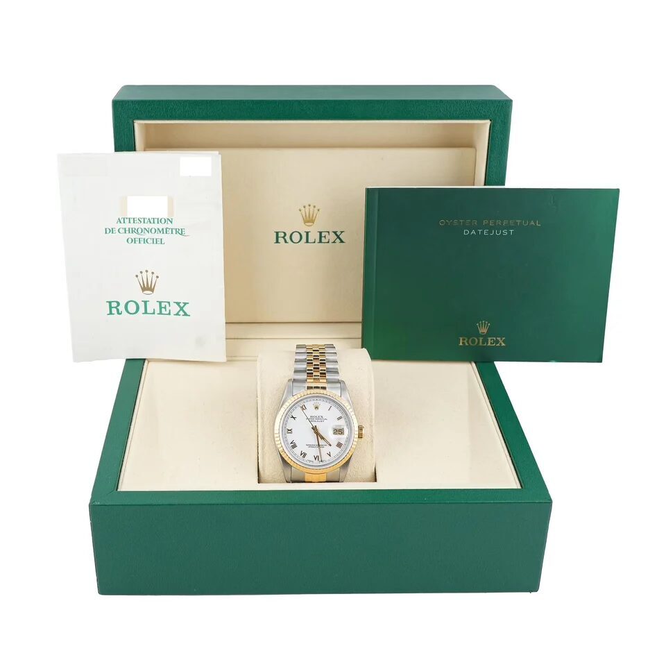 Rolex Datejust 36 Stainless Steel and Yellow Gold White Roman Dial 116233