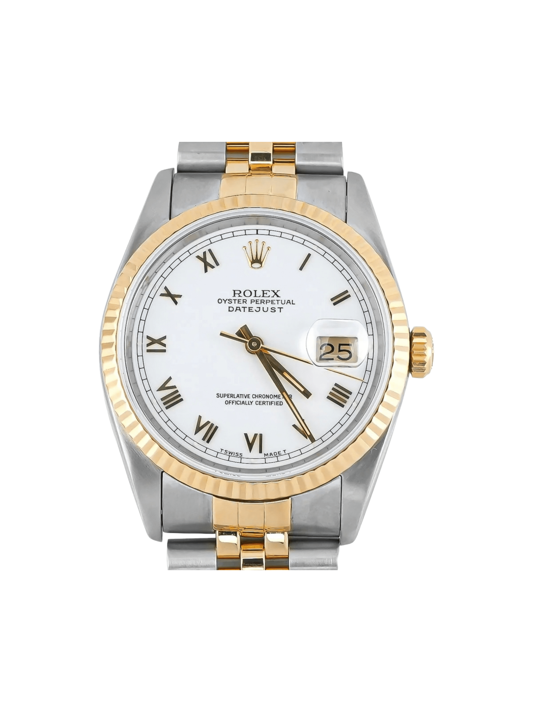 Rolex Datejust 36 Stainless Steel and Yellow Gold White Roman Dial 116233