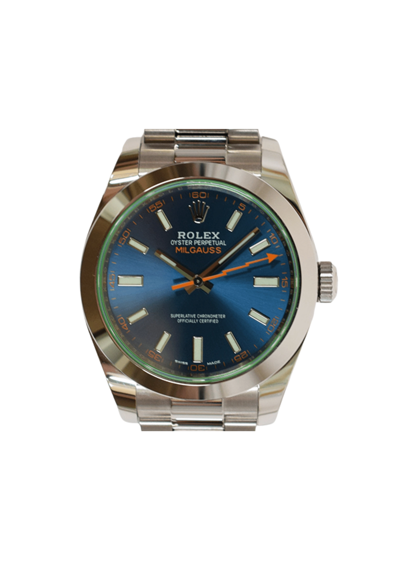 Rolex Milgauss Stainless Steel Green Crystal Blue Dial 116400GV