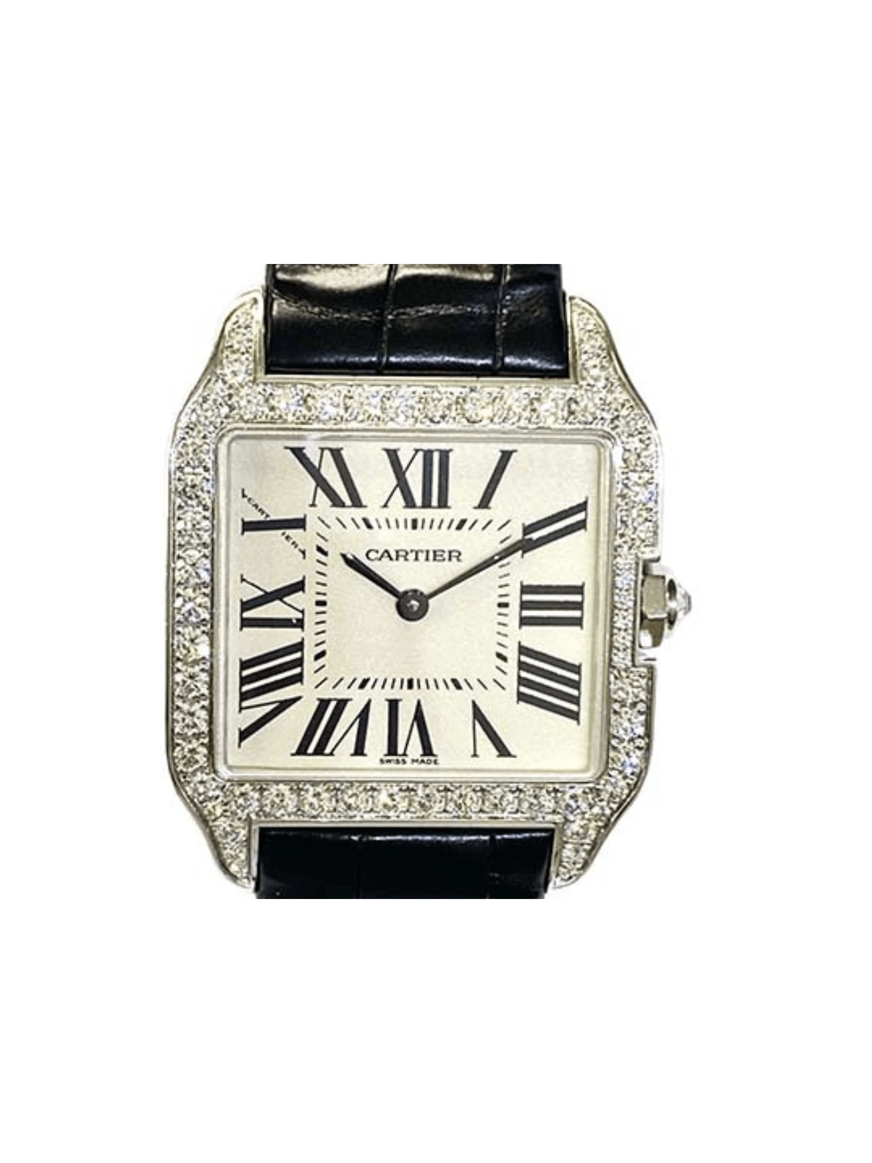 Cartier Santos Dumont Diamond Bezel White Gold White Roman Dial WH100251
