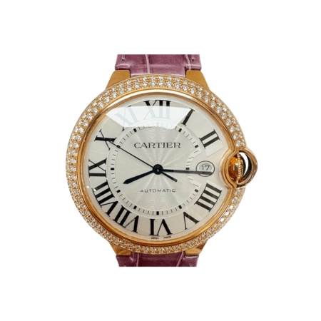 Cartier Ballon Bleu 42 Diamond Bezel Rose Gold Silver Roman Dial WJBB0031