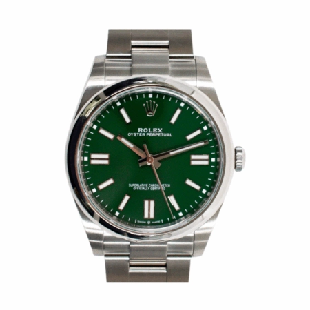 Rolex Oyster Perpetual 41 Stainless Steel Green Stick Dial 124300