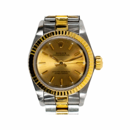 Rolex Oyster Perpetual Stainless Steel/ Yellow Gold Champagne Stick Dial 67193