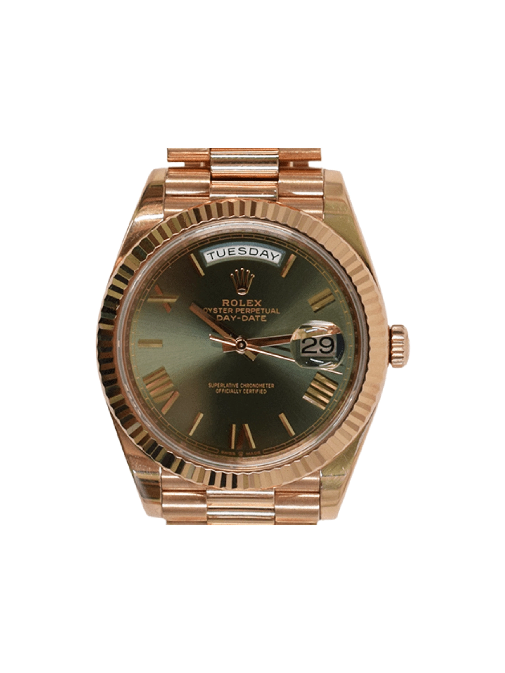 Rolex Day-Date 40 Rose Gold with Olive Green Roman Dial 228235