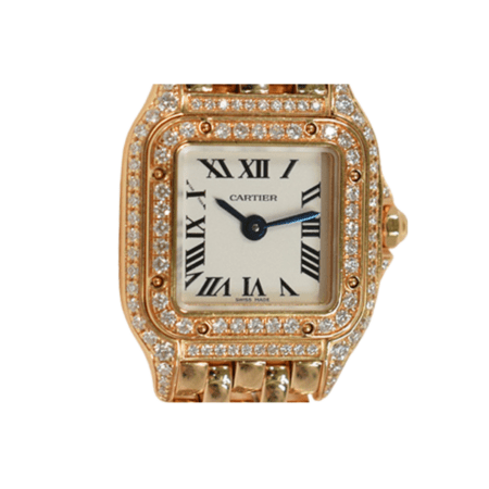 Cartier Panthère Mini Diamonds Diamond Bezel Rose Gold White Roman Dial WJPN0013