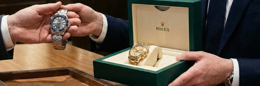 man trading up his luxury watch at WPB Watch Co