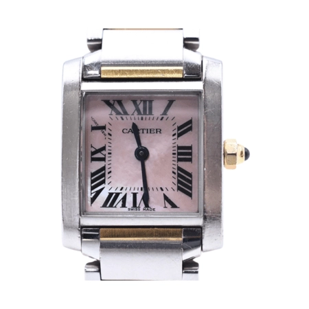 Cartier Tank Francaise Stainless Steel and Gold Pink MOP Roman Dial W51027Q4