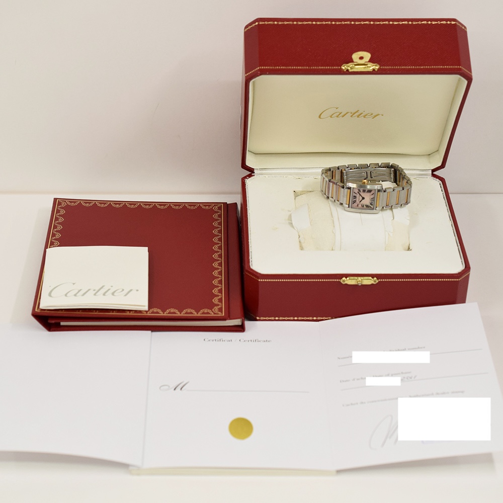 Cartier Tank Francaise Stainless Steel and Gold Pink MOP Roman Dial W51027Q4