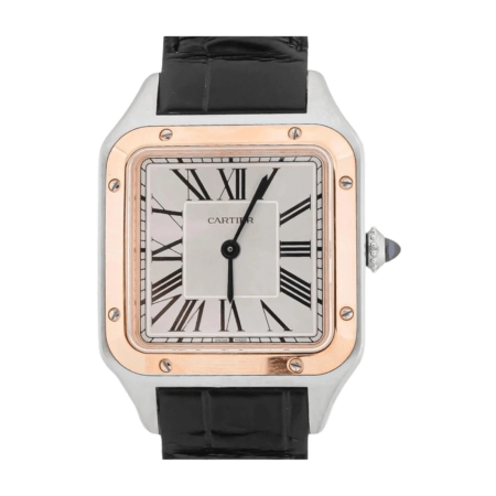 Cartier Santos Dumont Stainless Steel and Rose Gold Silver Roman Dial W2SA0038