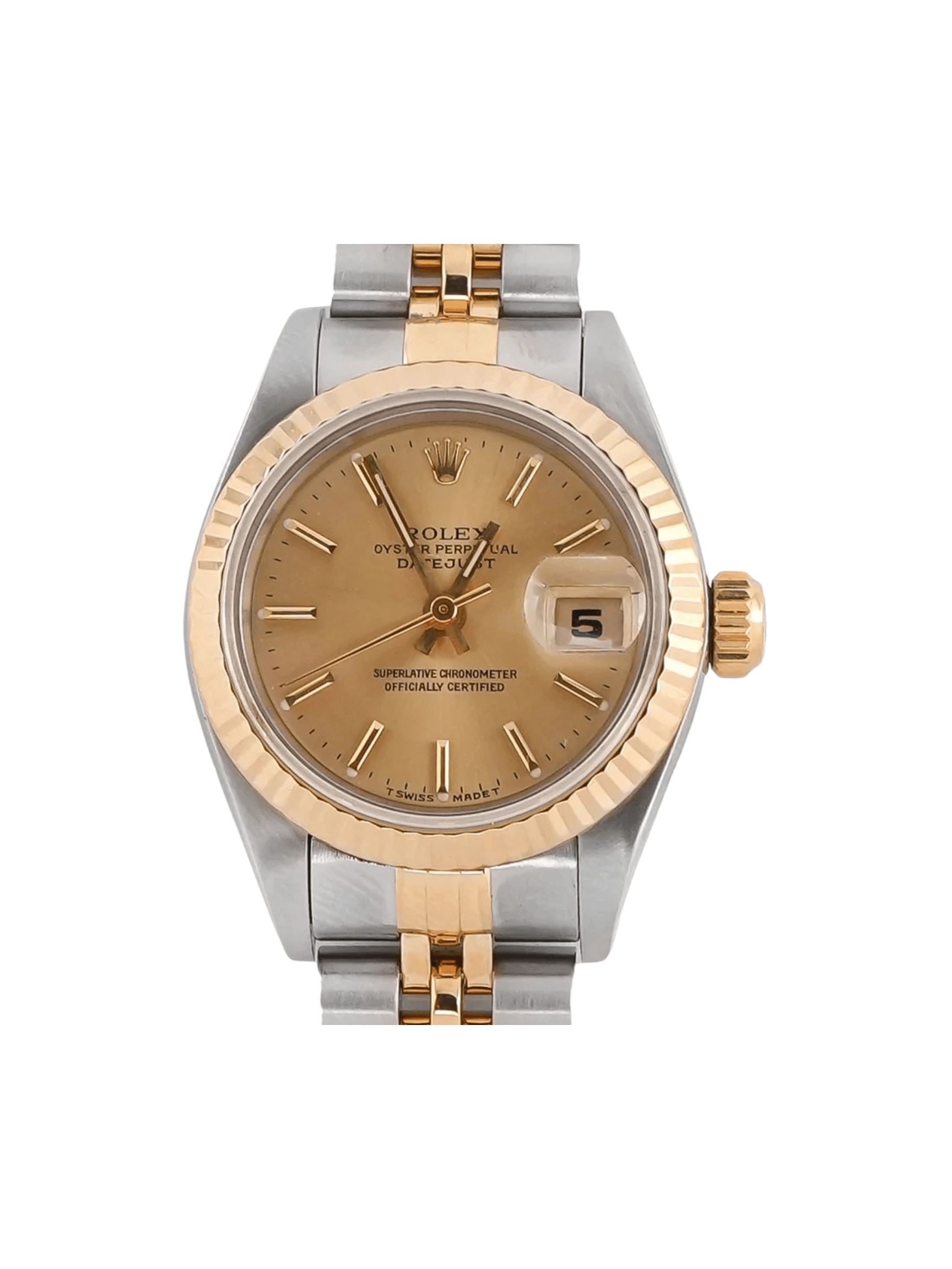 Rolex Lady-Datejust Stainless Steel and Yellow Gold Champagne Stick Dial 69173