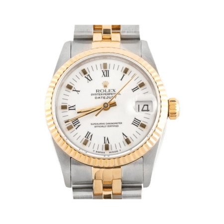 Rolex Datejust Stainless Steel and Yellow Gold White Roman Dial 68273