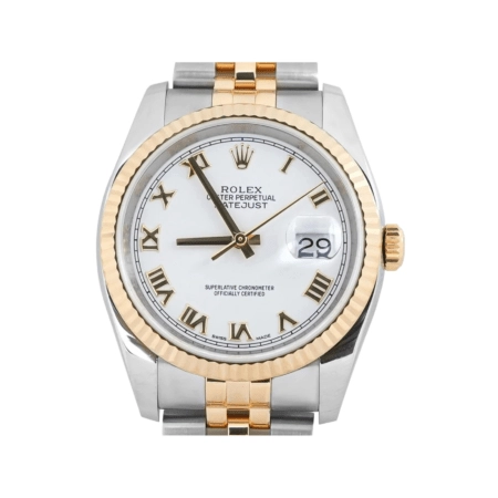 Rolex Datejust 36 Stainless Steel and Yellow Gold White Roman Dial 116233