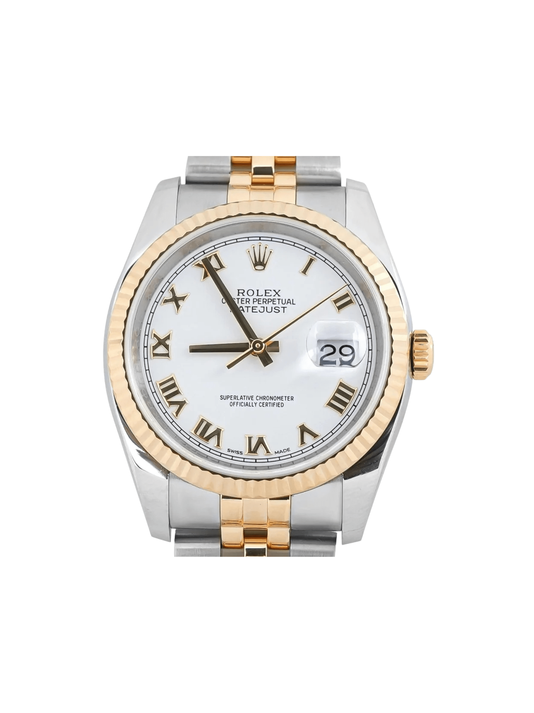 Rolex Datejust 36 Stainless Steel and Yellow Gold White Roman Dial 116233