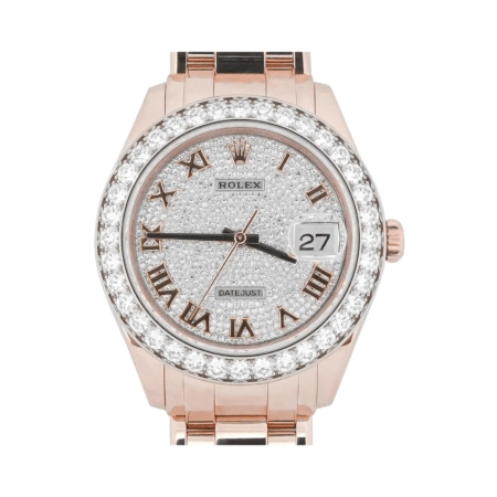 Rolex Datejust Pearlmaster Rose Gold Diamond Paved Roman Dial 86285