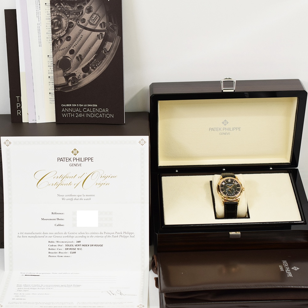 Patek Philippe Annual Calendar Rose Gold Black Stick Dial 5205R-011