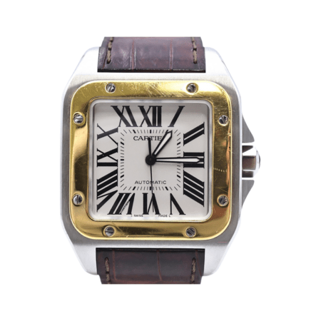 Cartier Santos 100 Stainless Steel and Yellow Gold Silver Roman Dial W20072X7