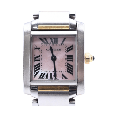 Cartier Tank Francaise Stainless Steel and Gold Pink MOP Roman Dial W51027Q4
