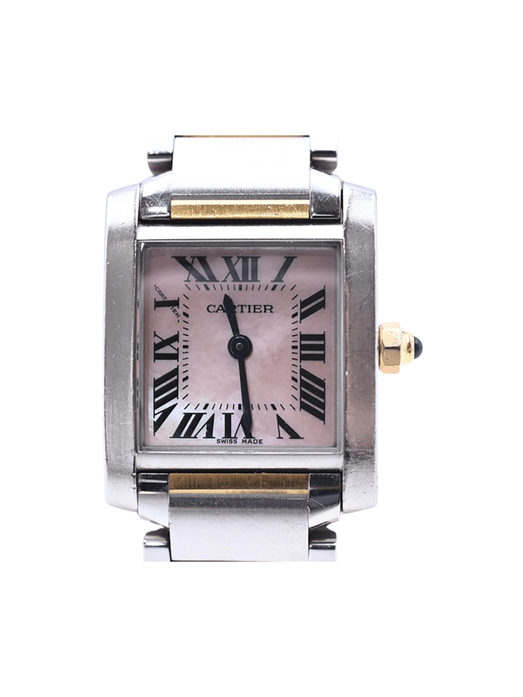 Cartier Tank Francaise Stainless Steel and Gold Pink MOP Roman Dial W51027Q4
