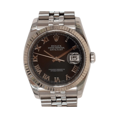 Rolex Datejust 36 Stainless Steel and White Gold Black Roman Dial 116234
