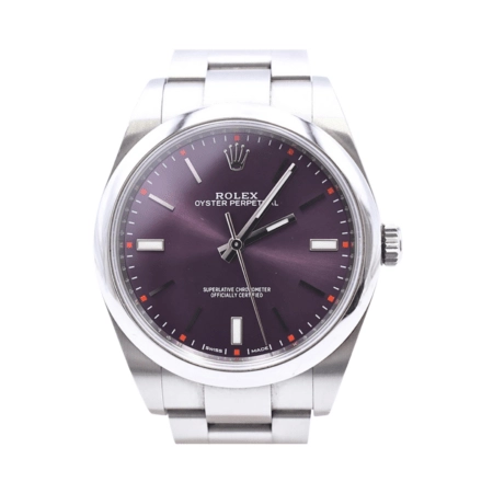 Rolex Oyster Perpetual 39 Stainless Steel Red Grape Dial 114300