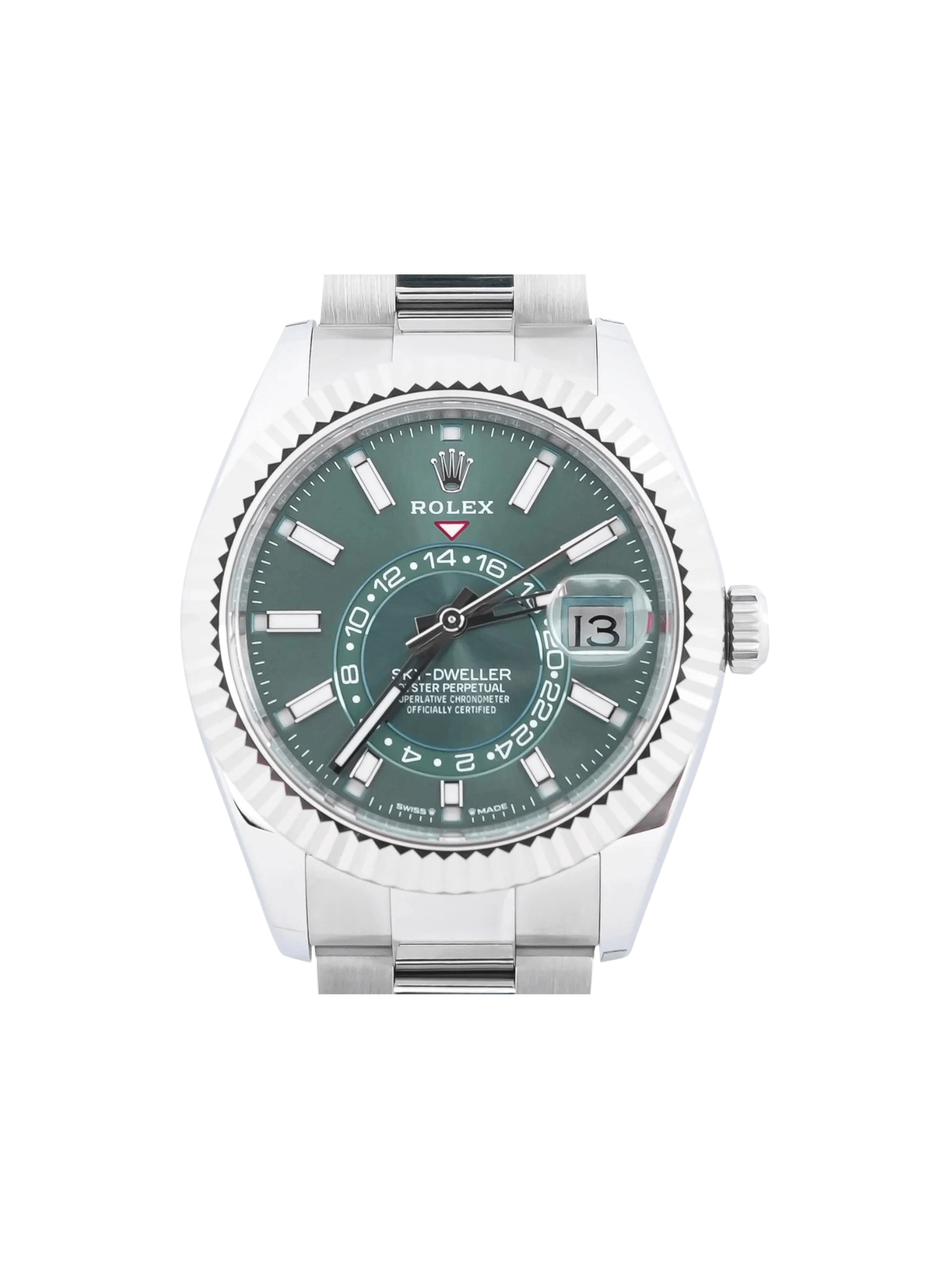 Rolex Sky-Dweller Stainless Steel and White Gold Mint Green Stick Dial 336934