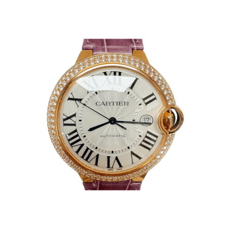Cartier Ballon Bleu 42 Diamond Bezel Rose Gold Silver Roman Dial WJBB0031