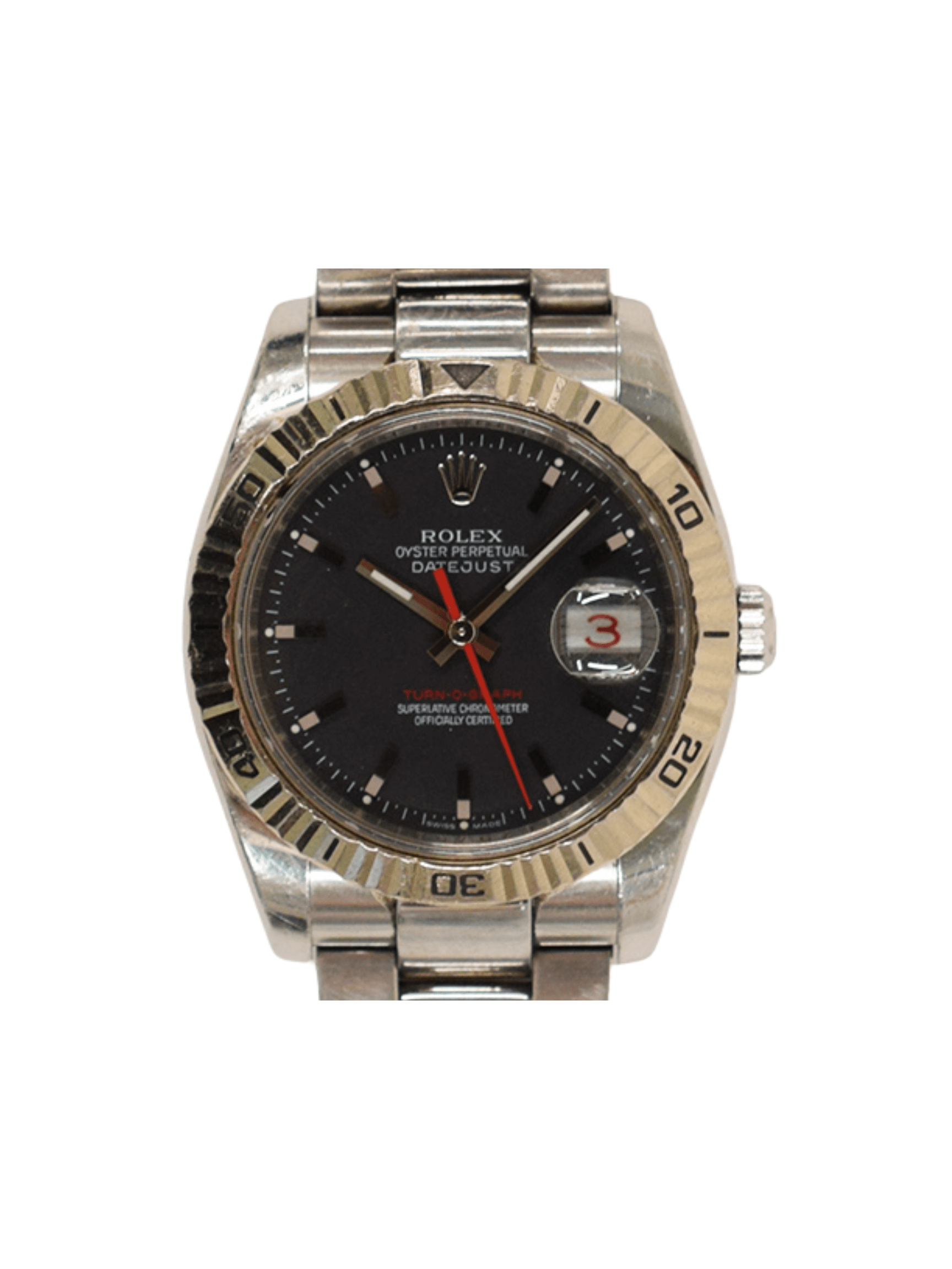Rolex Datejust Turn-O-Graph Stainless Steel and White Gold Black Dial 116264