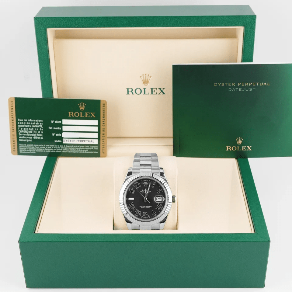 Rolex Datejust II Stainless Steel and White Gold Charcoal Roman Dial 116334