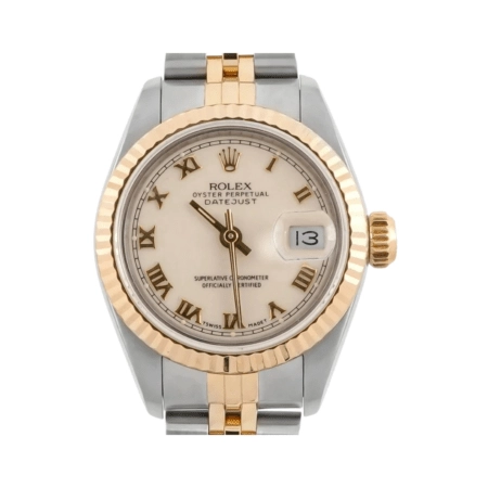 Rolex Lady-Datejust Stainless Steel and Yellow Gold Ivory Roman Dial 69173
