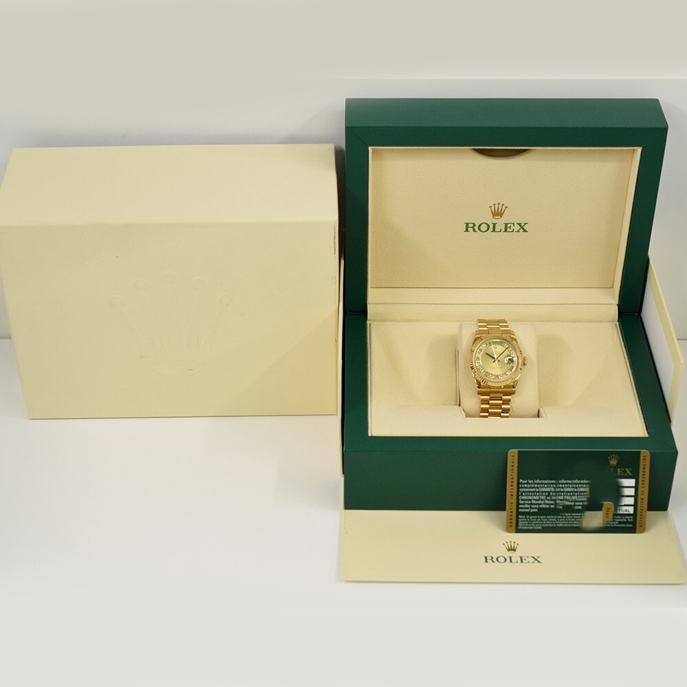 Rolex Day-Date Yellow Gold Champagne Myriad Roman 118238MR