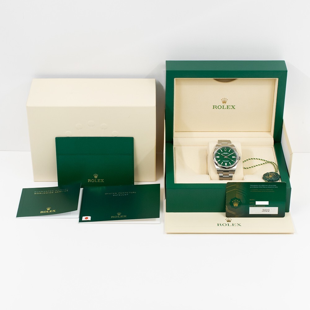 Rolex Oyster Perpetual 41 Stainless Steel Green Stick Dial 124300