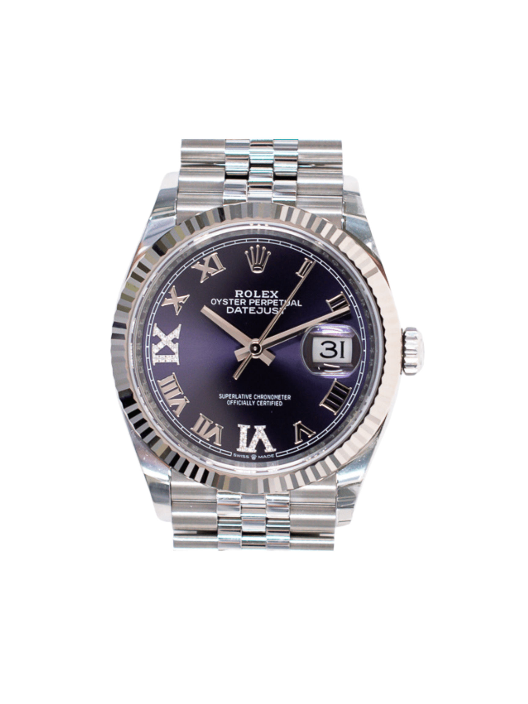 Rolex Datejust 36 Steel and White Gold Purple "VI & IX" Diamond 126234