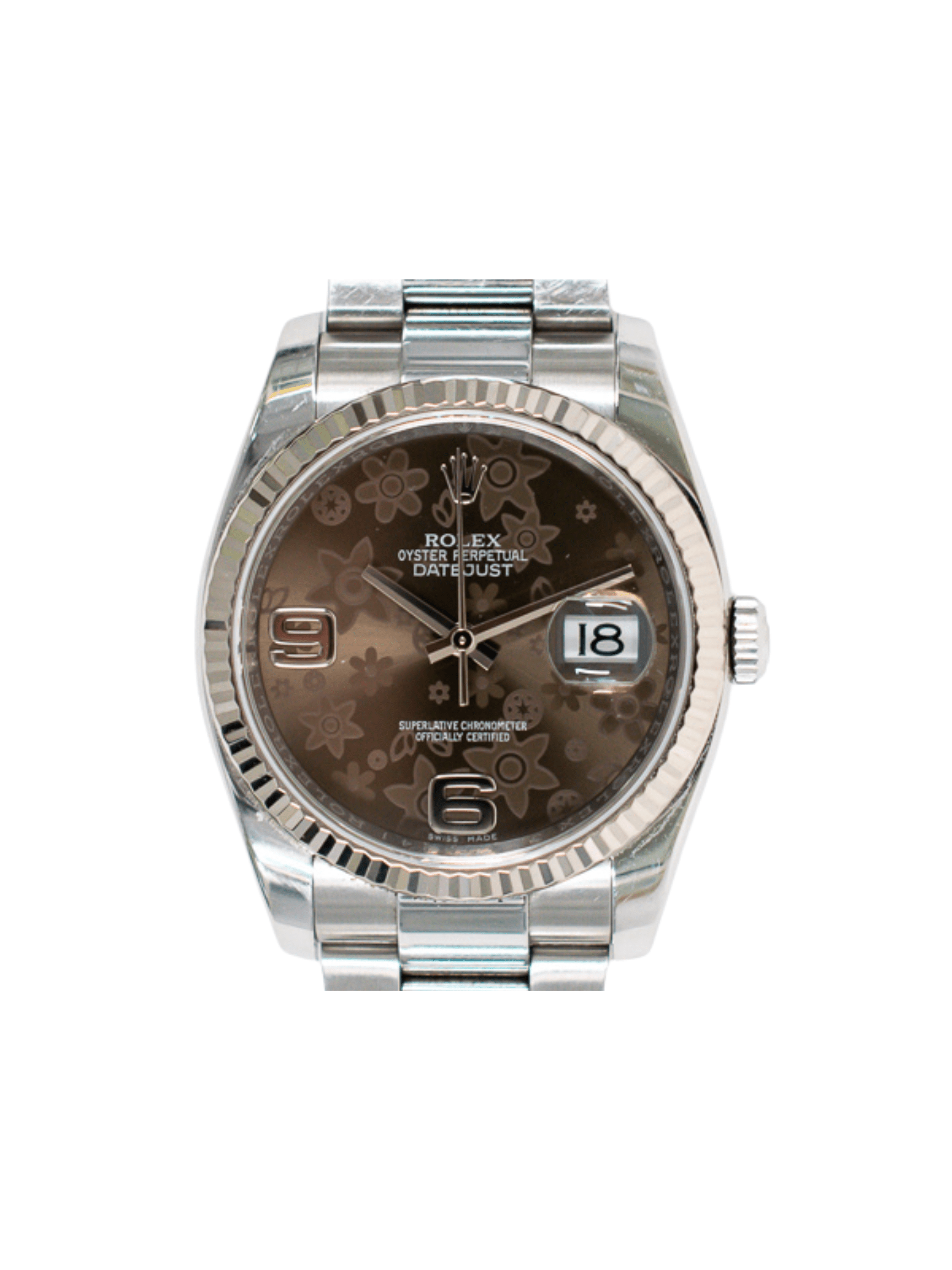 Rolex Datejust 36 Stainless Steel/White Gold Brown Flower Dial 116234
