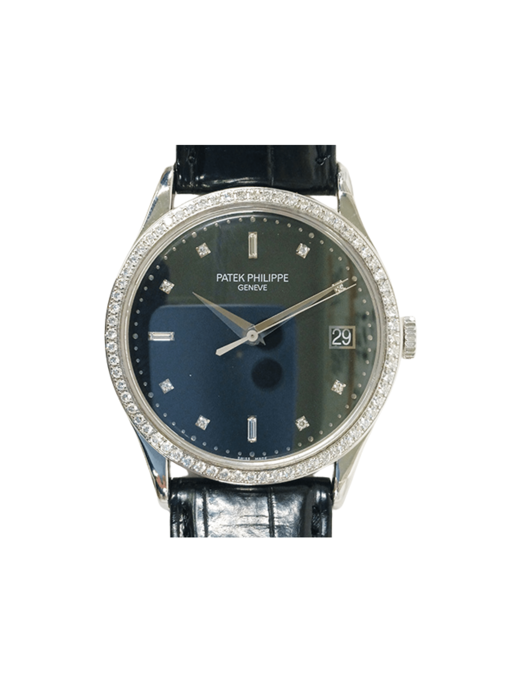 Patek Philippe Calatrava White Gold Diamond Bezel Black Diamond Dial 5297G-001