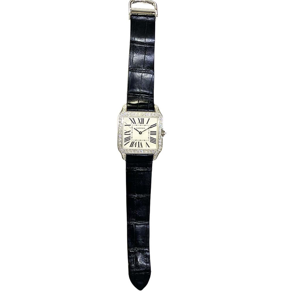 Cartier Santos Dumont Diamond Bezel White Gold White Roman Dial WH100251