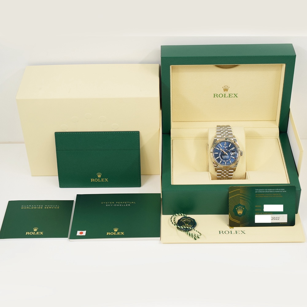 Rolex Sky-Dweller Stainless Steel and White Gold Blue Stick Dial 326934