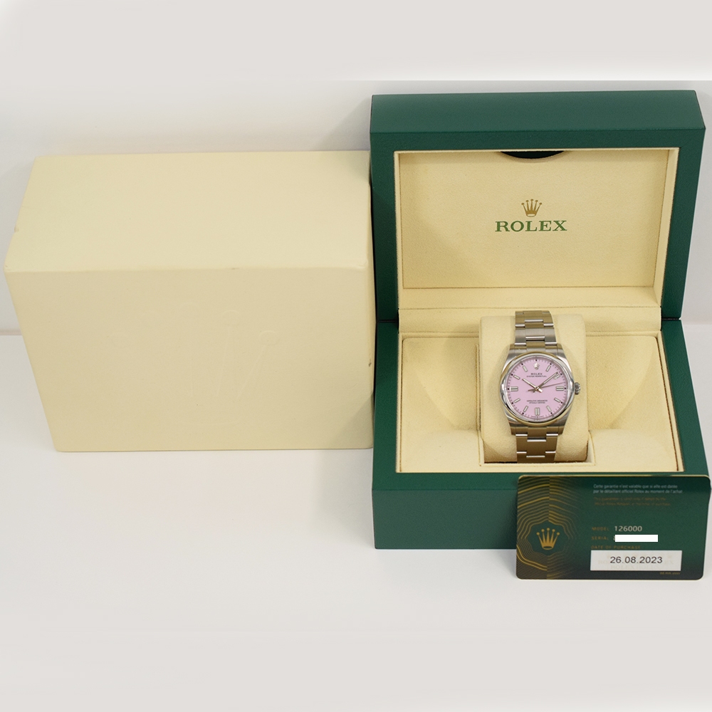 Rolex Oyster Perpetual Stainless Steel Candy Pink Dial 126000