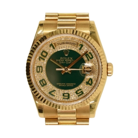 Rolex Day-Date Yellow Gold Pave Diamond Myriad Arabic Dial 118238