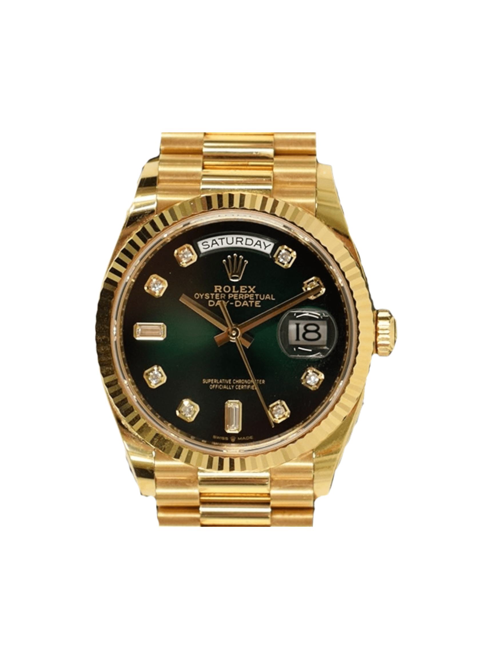 Rolex Day-Date President 36 Yellow Gold Green Ombre Diamond Dial 128238