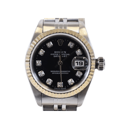 Rolex Lady-Datejust Stainless Steel and White Gold Black Diamond Dial 69174G