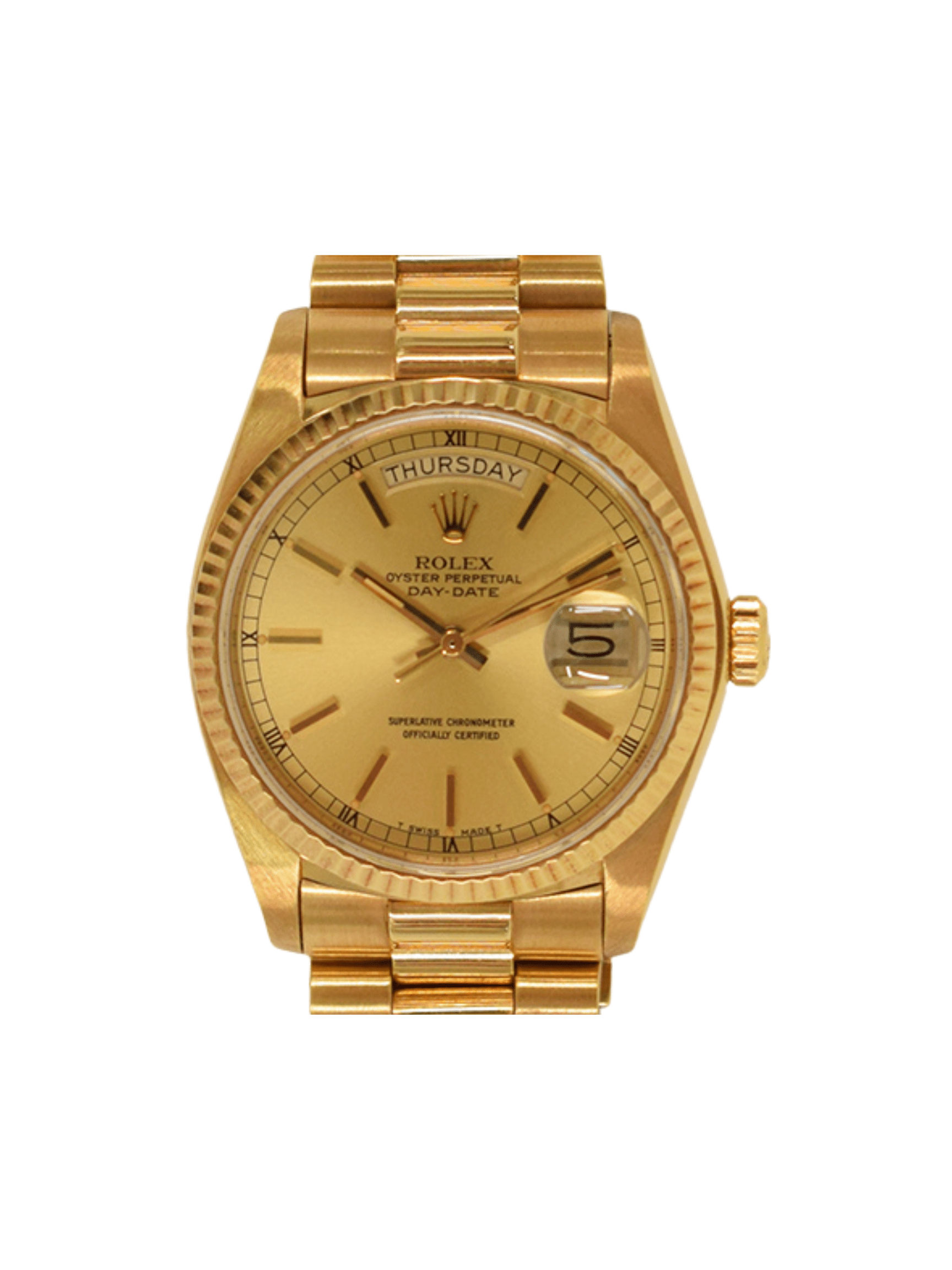 Rolex Day-Date 36 Yellow Gold Champagne Stick Dial 18038
