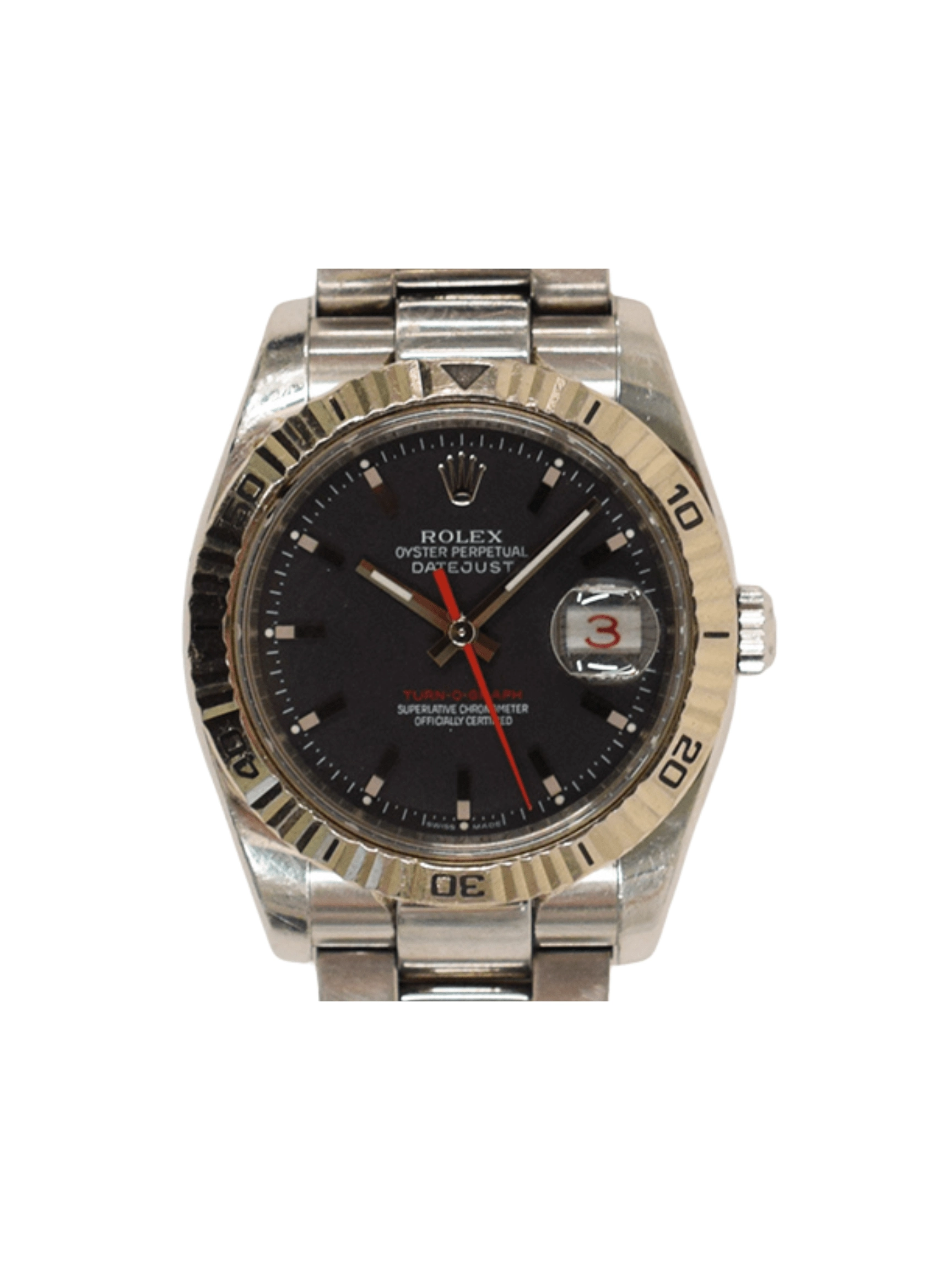 Rolex Datejust Turn-O-Graph Stainless Steel and White Gold Black Dial 116264