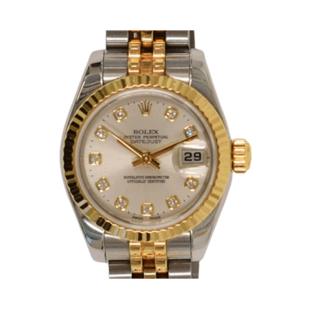 Rolex Lady-Datejust 26 Stainless Steel and Yellow Gold Silver Diamond Dial 179173G