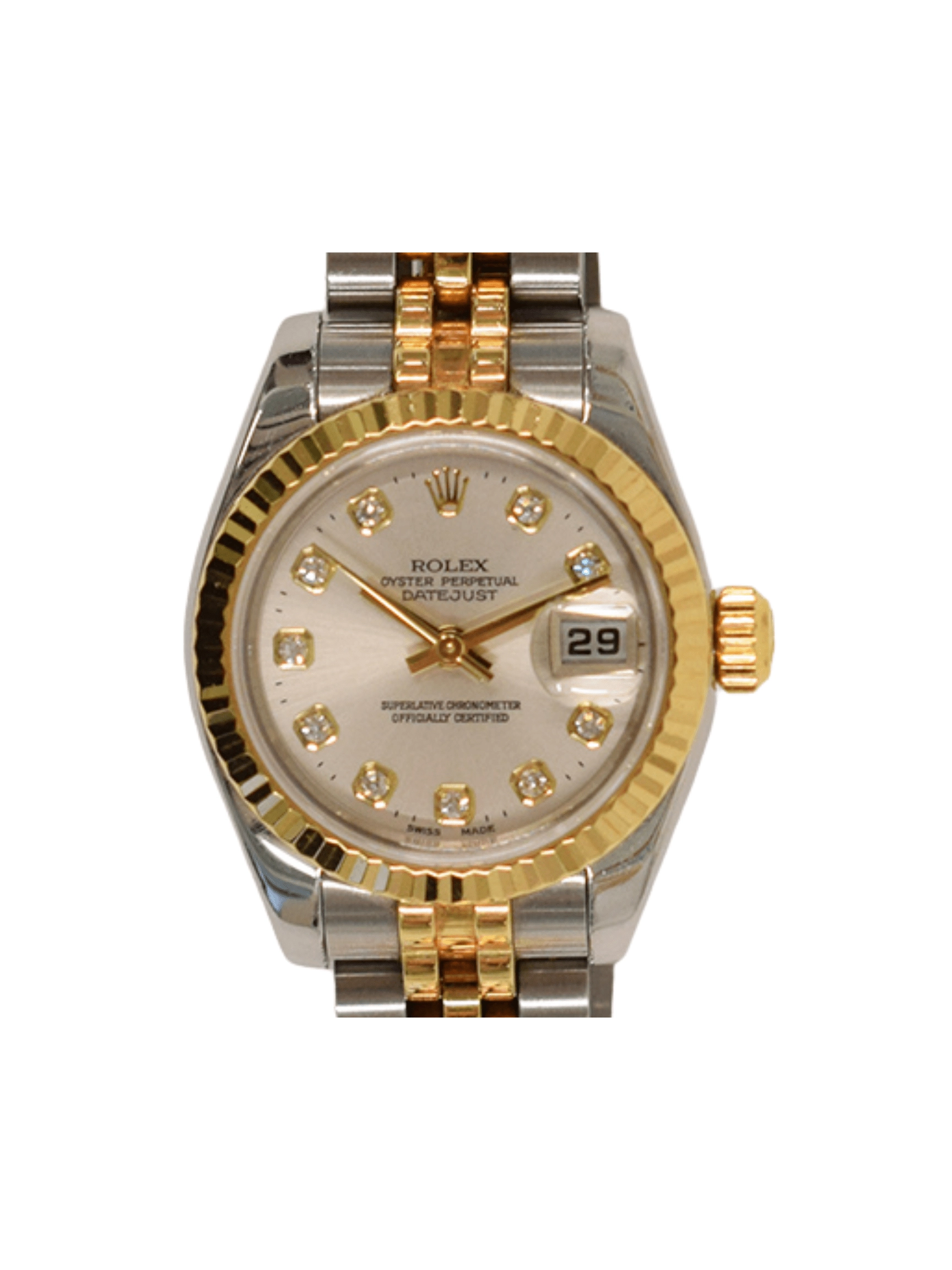 Rolex Lady-Datejust 26 Stainless Steel and Yellow Gold Silver Diamond Dial 179173G