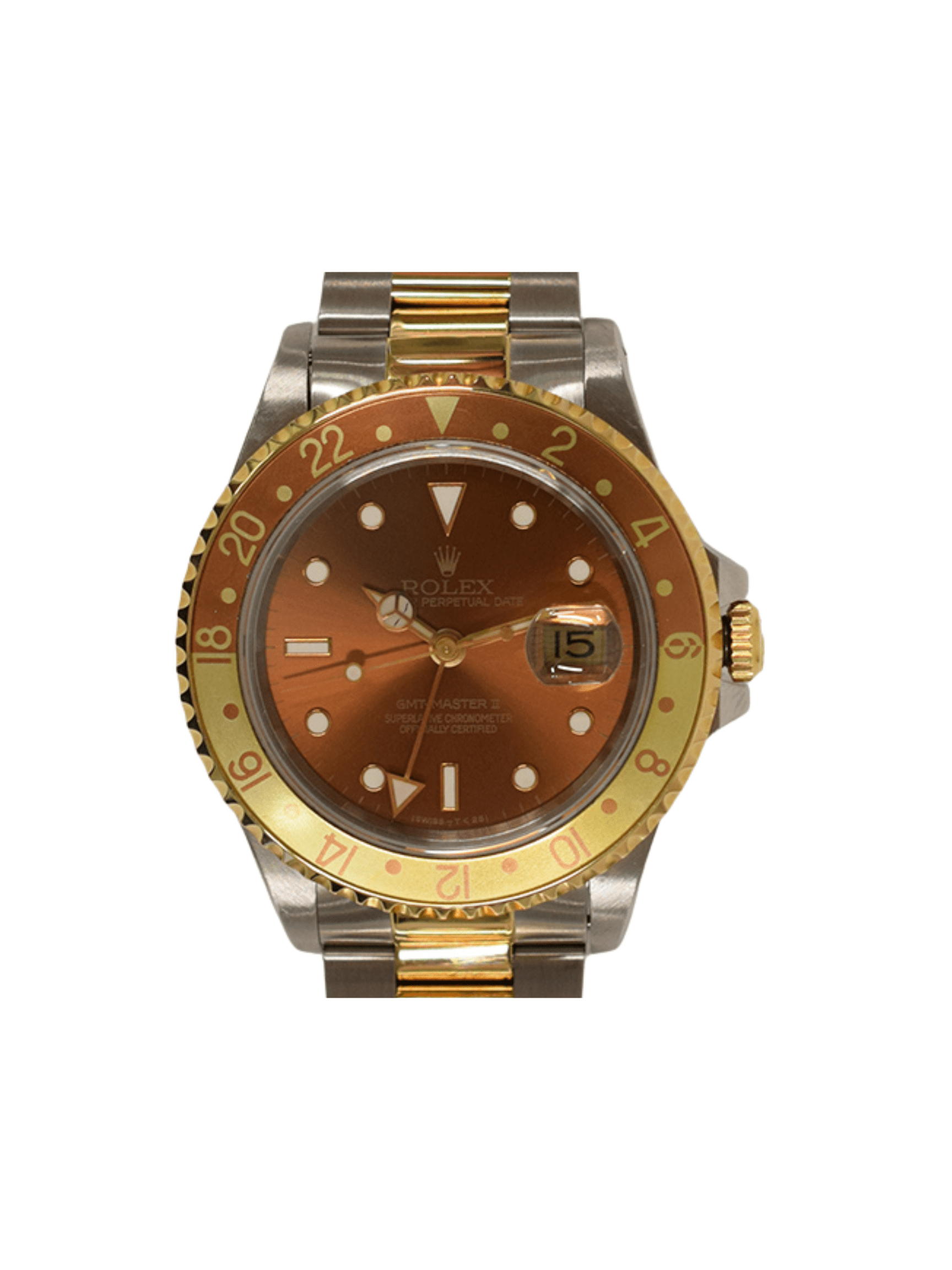 Rolex GMT-Master II Stainless Steel and Yellow Gold Chocolate Dial 16713