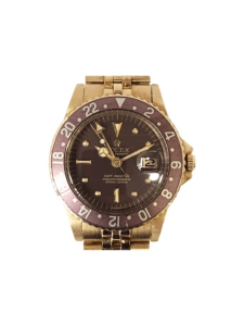 Vintage Rolex GMT-Master Yellow Gold Brown Stones Dial 1675