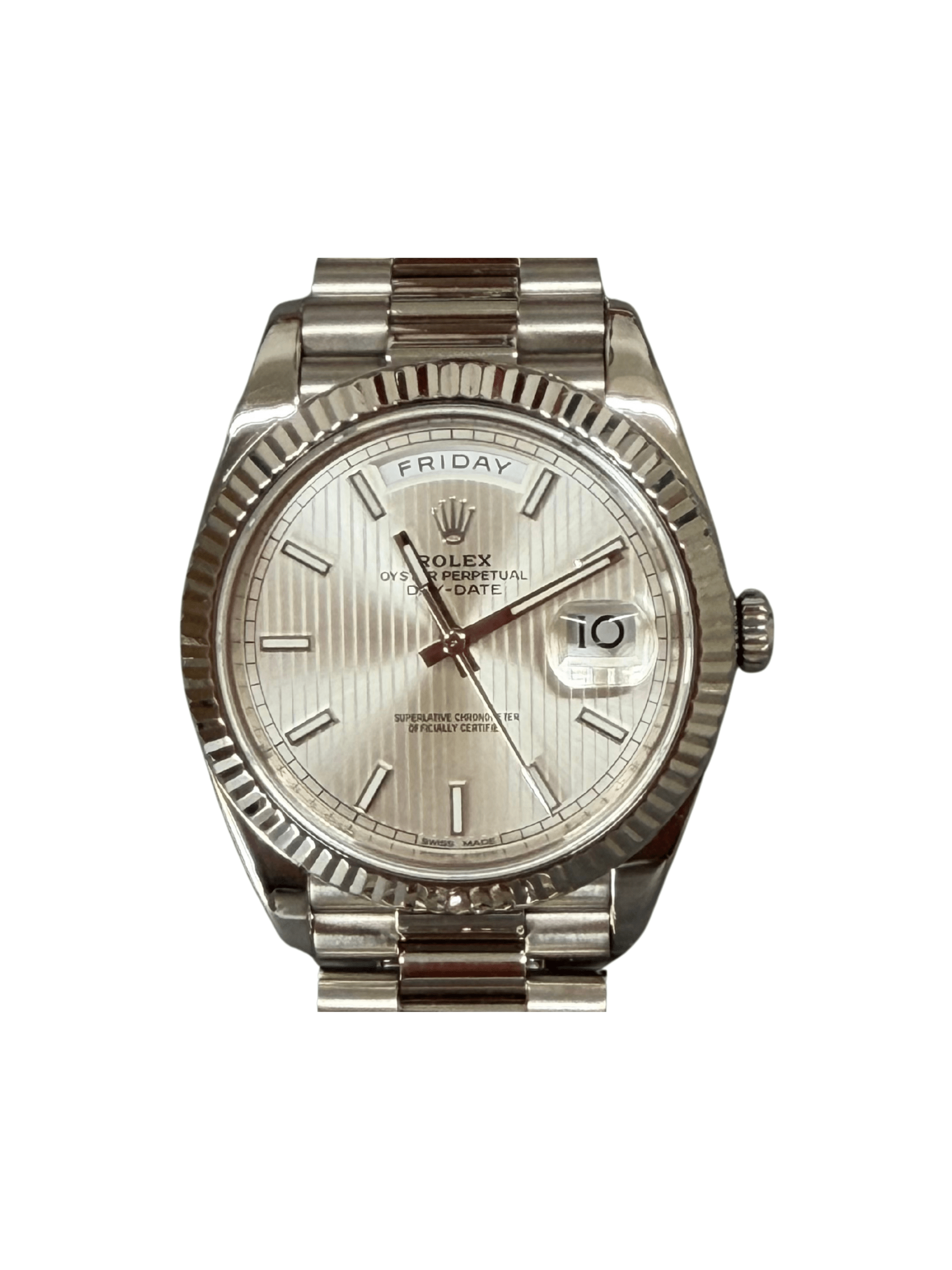 Rolex Day-Date 40 White Gold Silver Striped Dial 228239