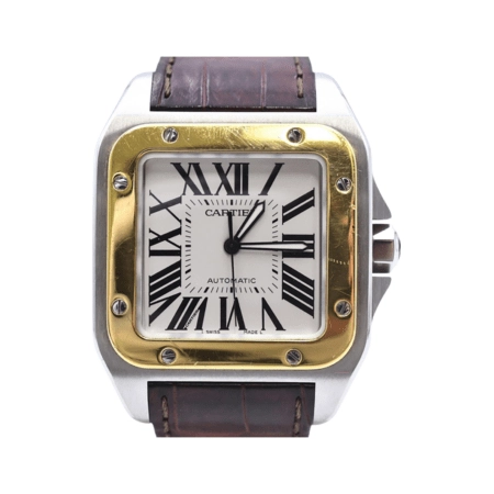 Cartier Santos 100 Stainless Steel and Yellow Gold Silver Roman Dial W20072X7
