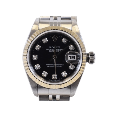 Rolex Lady-Datejust Stainless Steel and White Gold Black Diamond Dial 69174G