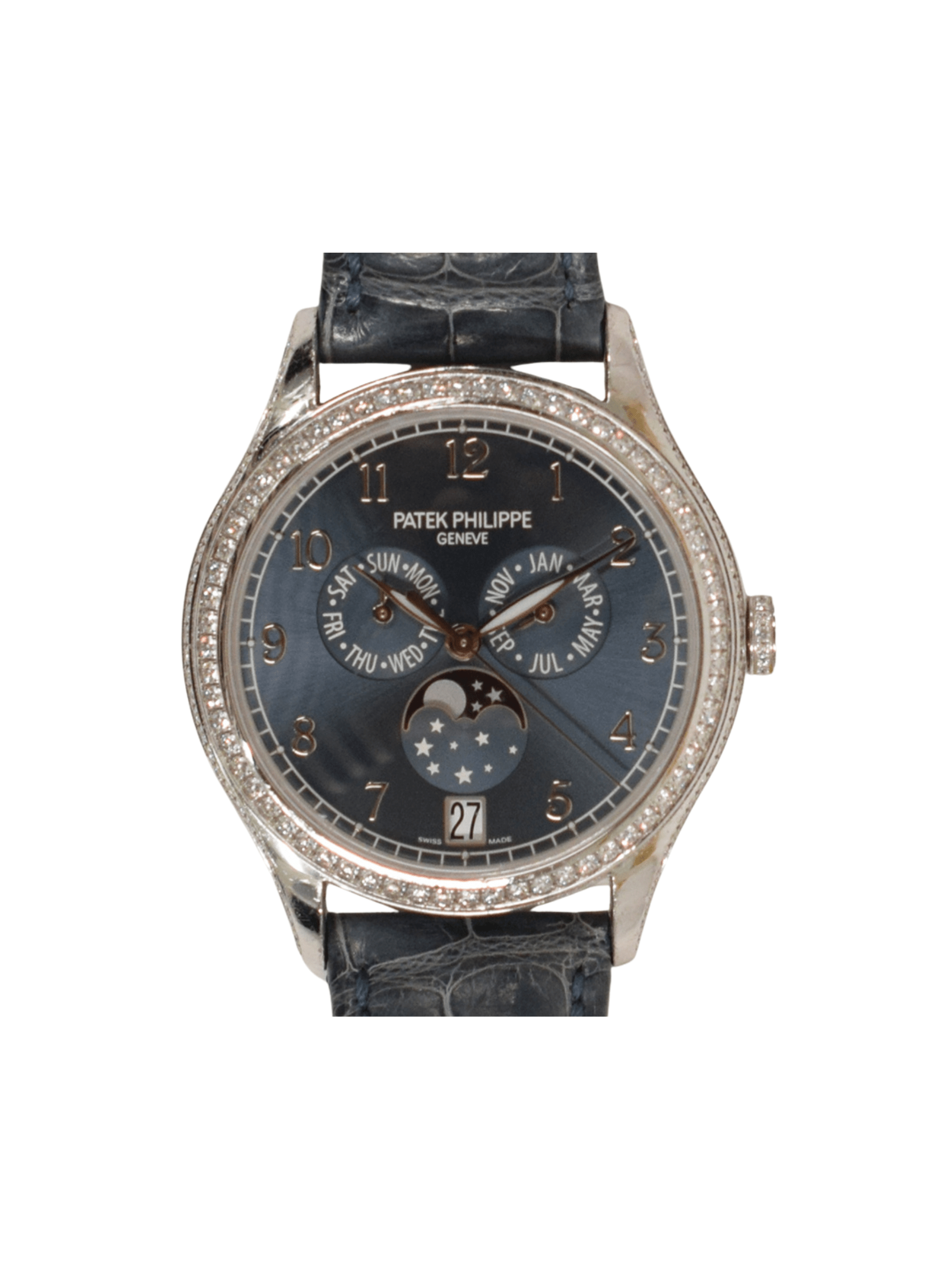Patek Philippe Annual Calendar Complications Moon Phase White Gold Blue Arabic Dial 4947G-001